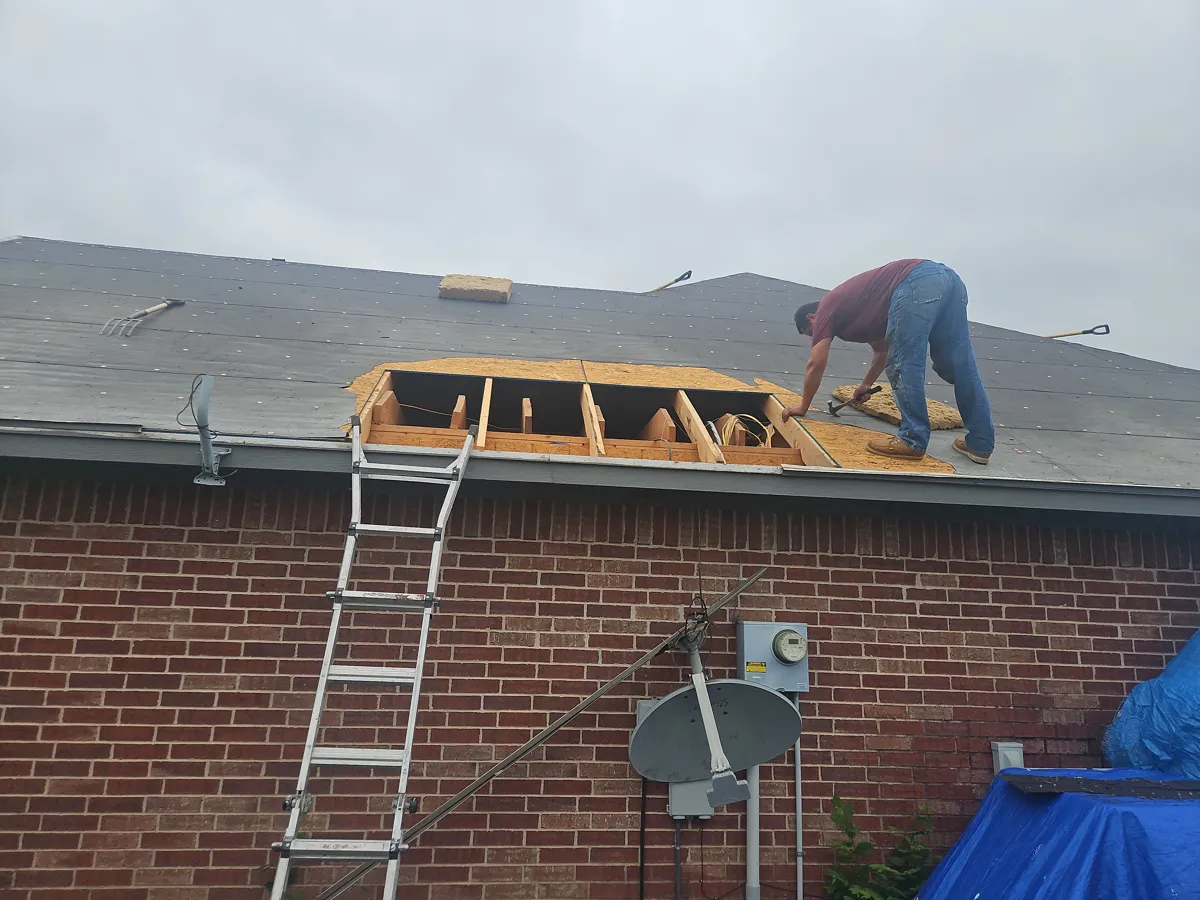Durant, OK: replacing water-damaged roof decking before the new roof goes on